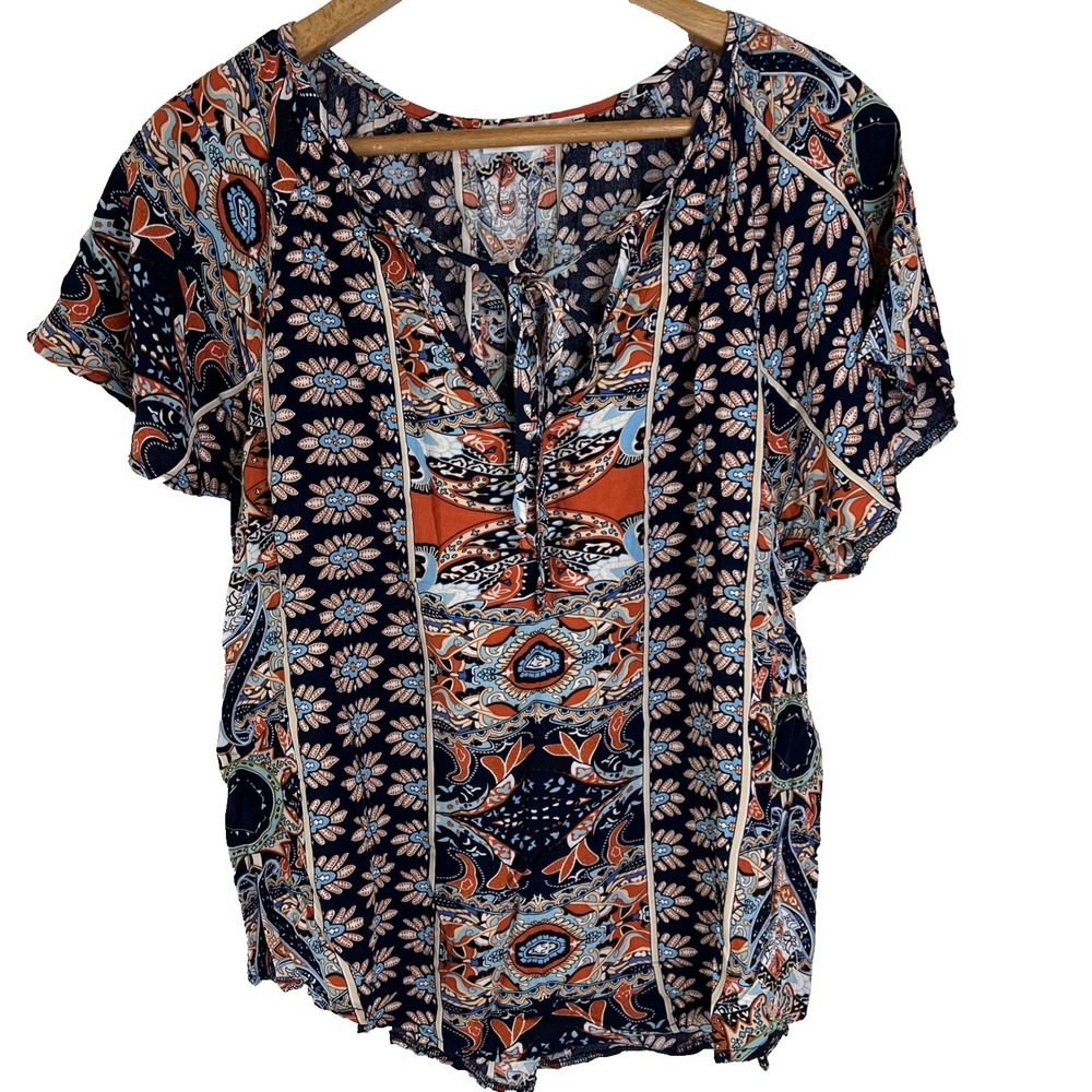 Womens Boho Top Size L Psychedelic Flow Sleeve Yoga Mushrooms‎ Hippy Bohemian